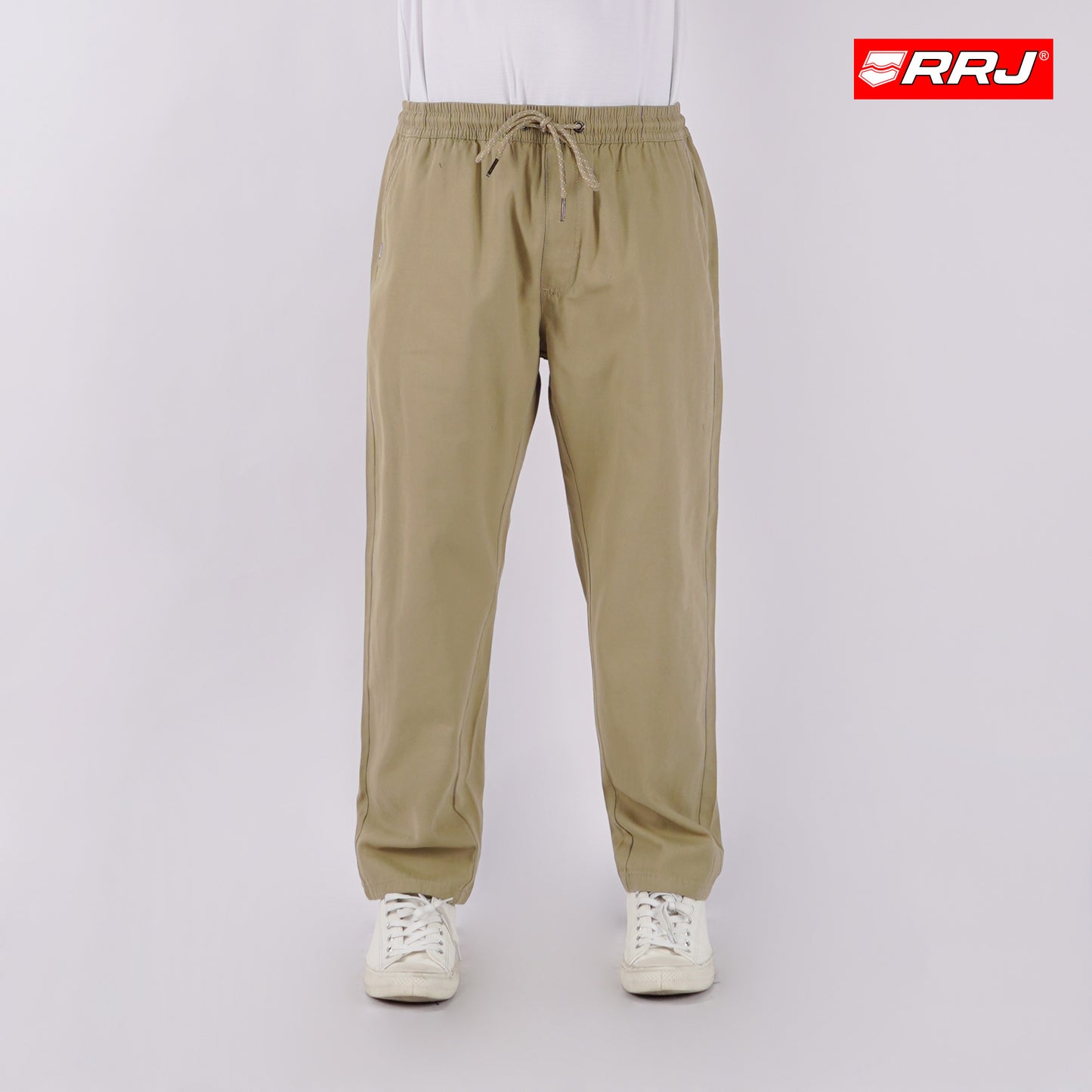 RRJ Men's Basic Non-Denim Trouser Pants Mid-Rise Fitting 176017 (Khaki)