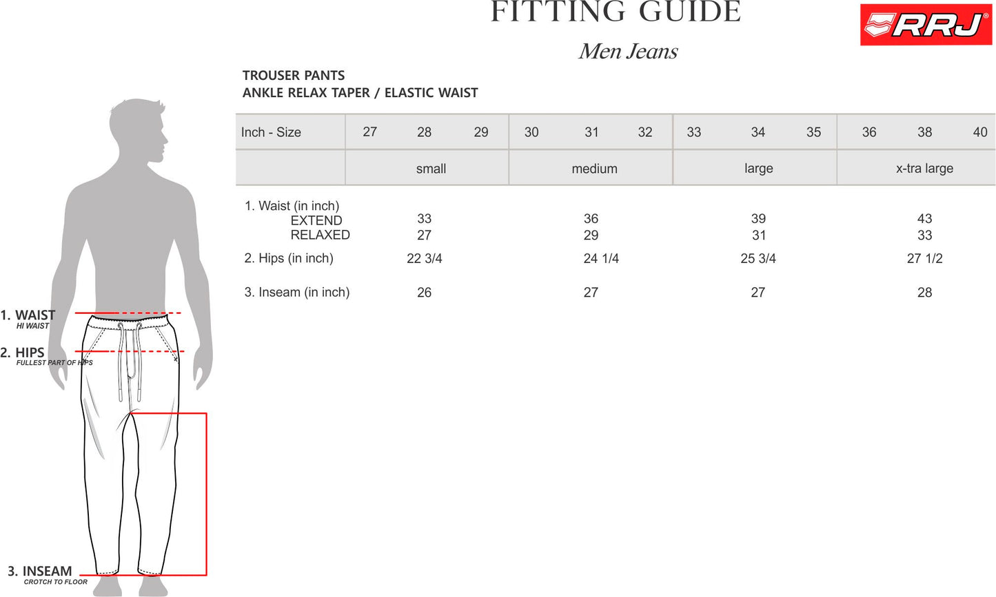 RRJ Men's Basic Non-Denim Trouser Pants Mid-Rise Fitting 182956 (Fatigue)