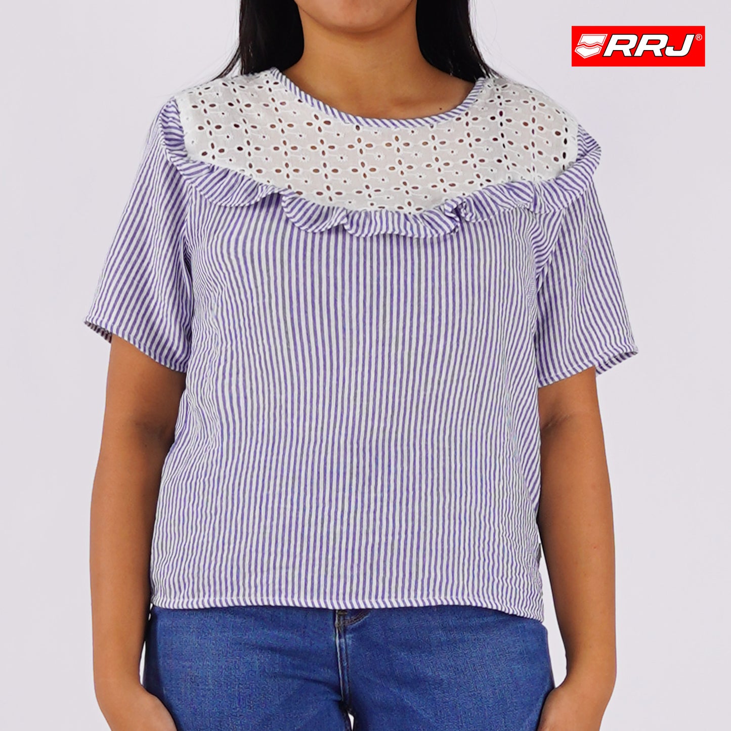RRJ Ladies Basic Woven Shirt Boxy Fitting 171408 (Blue)