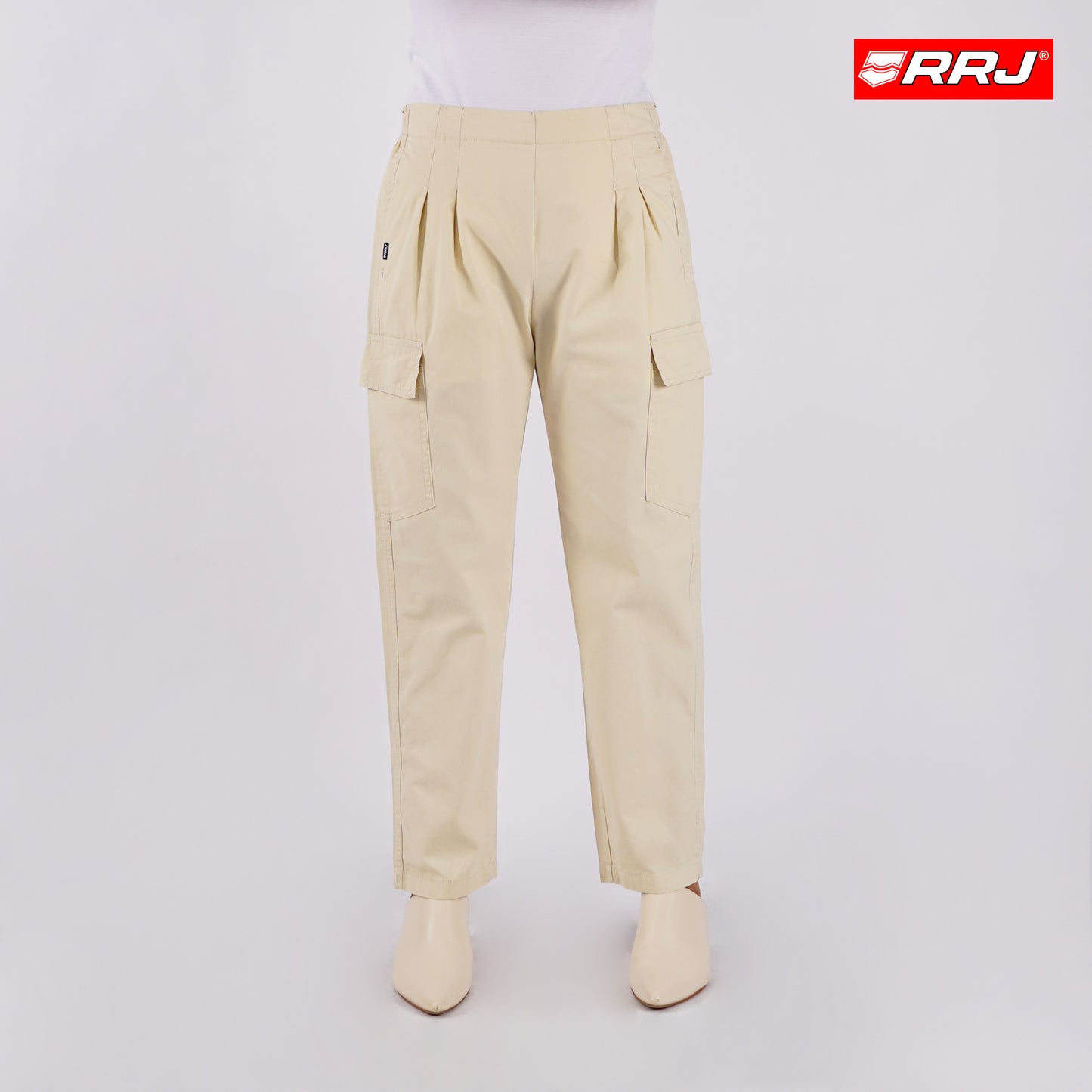 RRJ Ladies Basic Non-Denim Cargo Pants Mid-Rise Fitting 180711 (Light Beige)