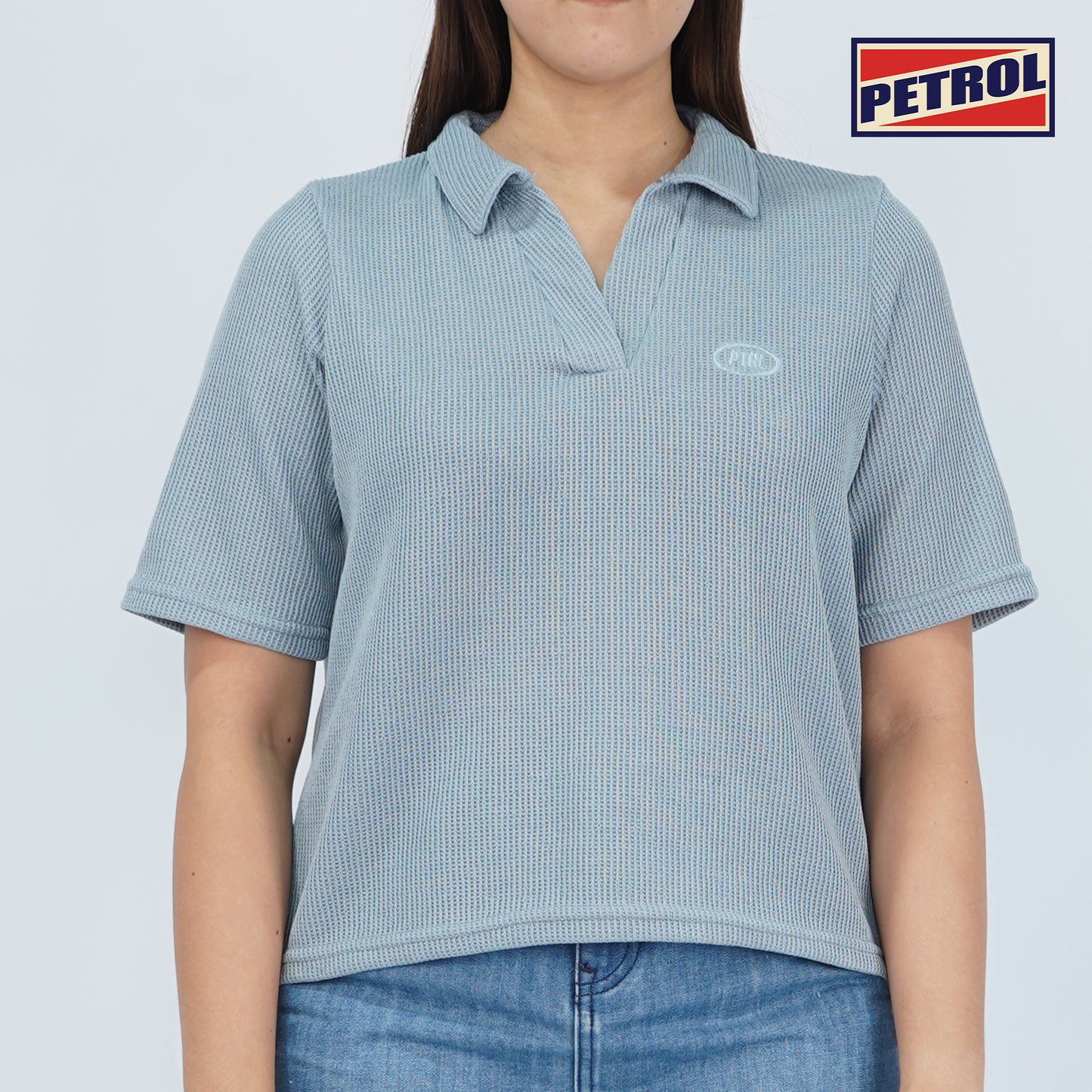 Petrol Ladies Basic Collared Shirt Boxy Fitting 171085 (Smoke Blue)