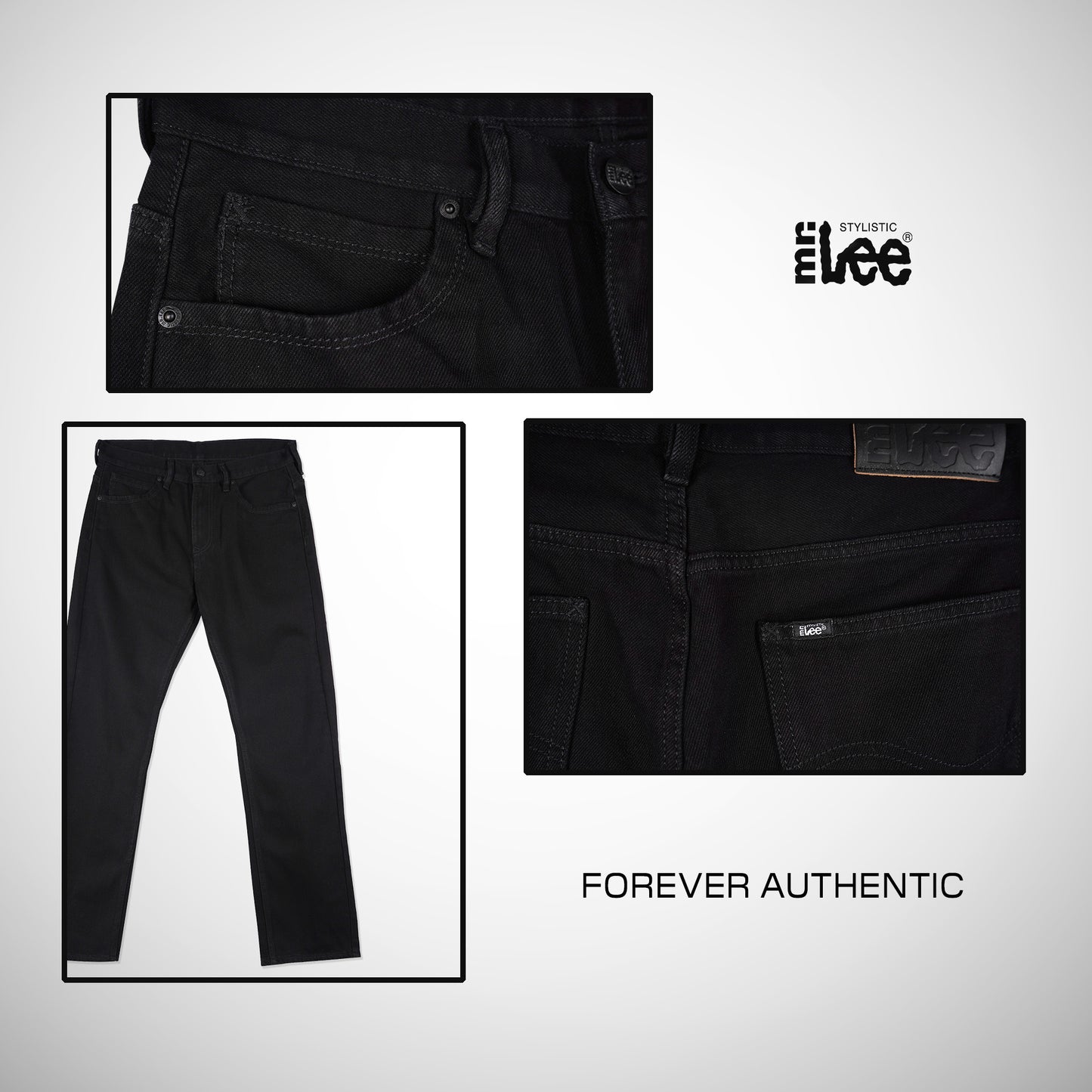 Stylistic Mr. Lee Men's Basic Denim Regular Straight Mid Waist 183204 (Black)