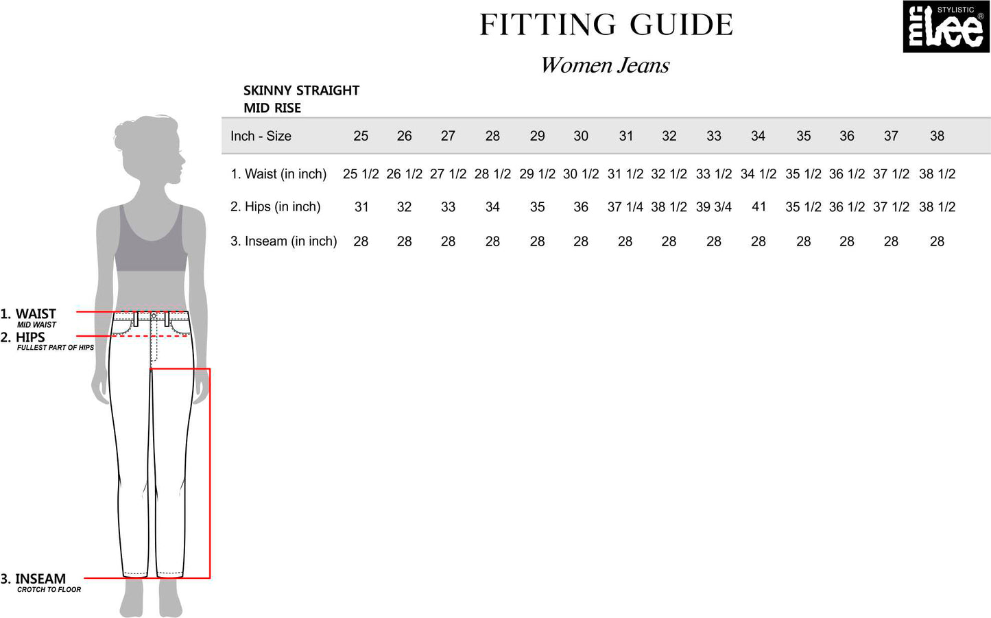 Stylistic Mr. Lee Ladies Basic Denim Pants High Waist 181544 (Medium Shade)