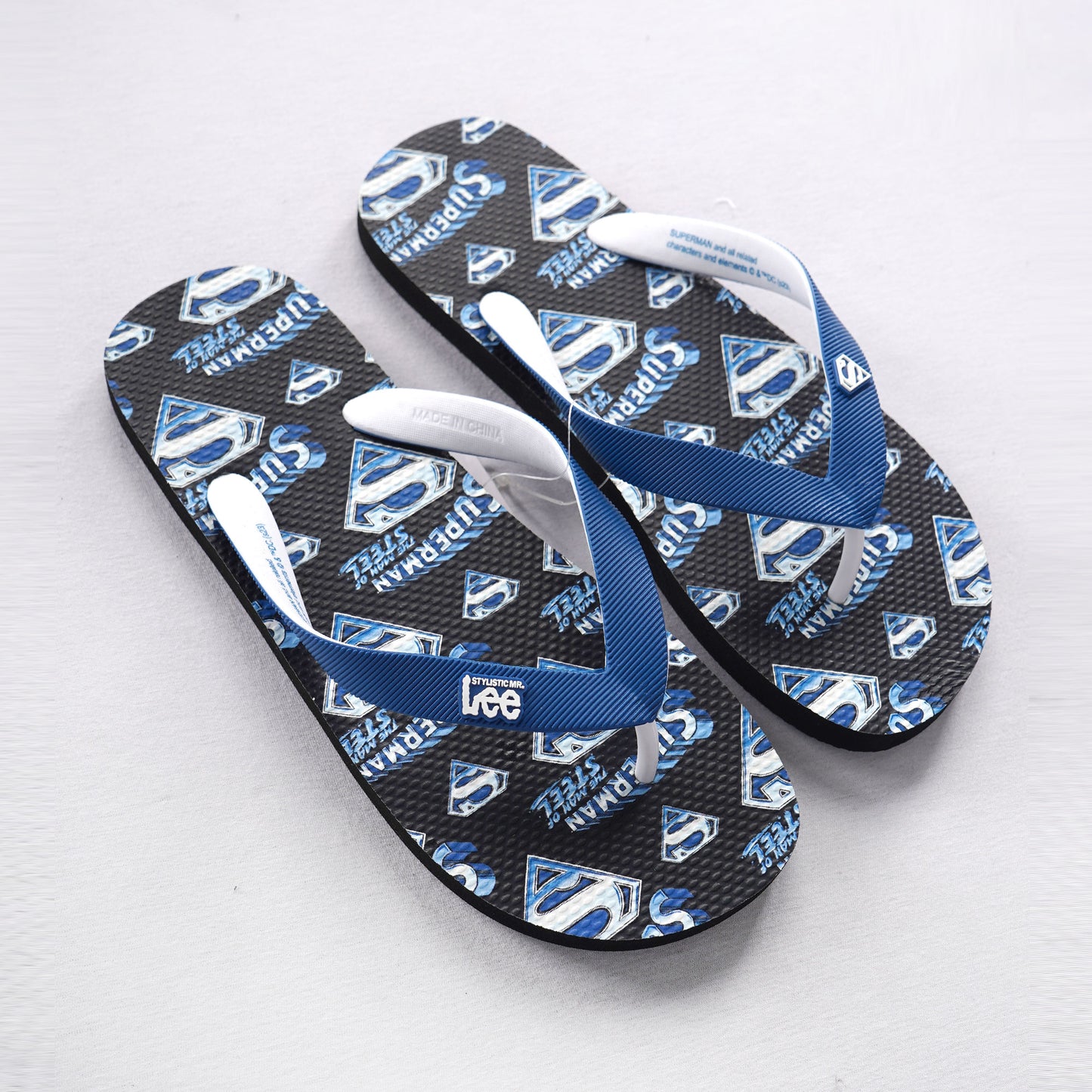 Stylistic Mr. Lee Men's X Justice League Superman Slipper Basic Accessories Slipper Trendy Fashion High Quality Apparel Comfortable Casual Slipper for Men 138126 (Blue-Black)