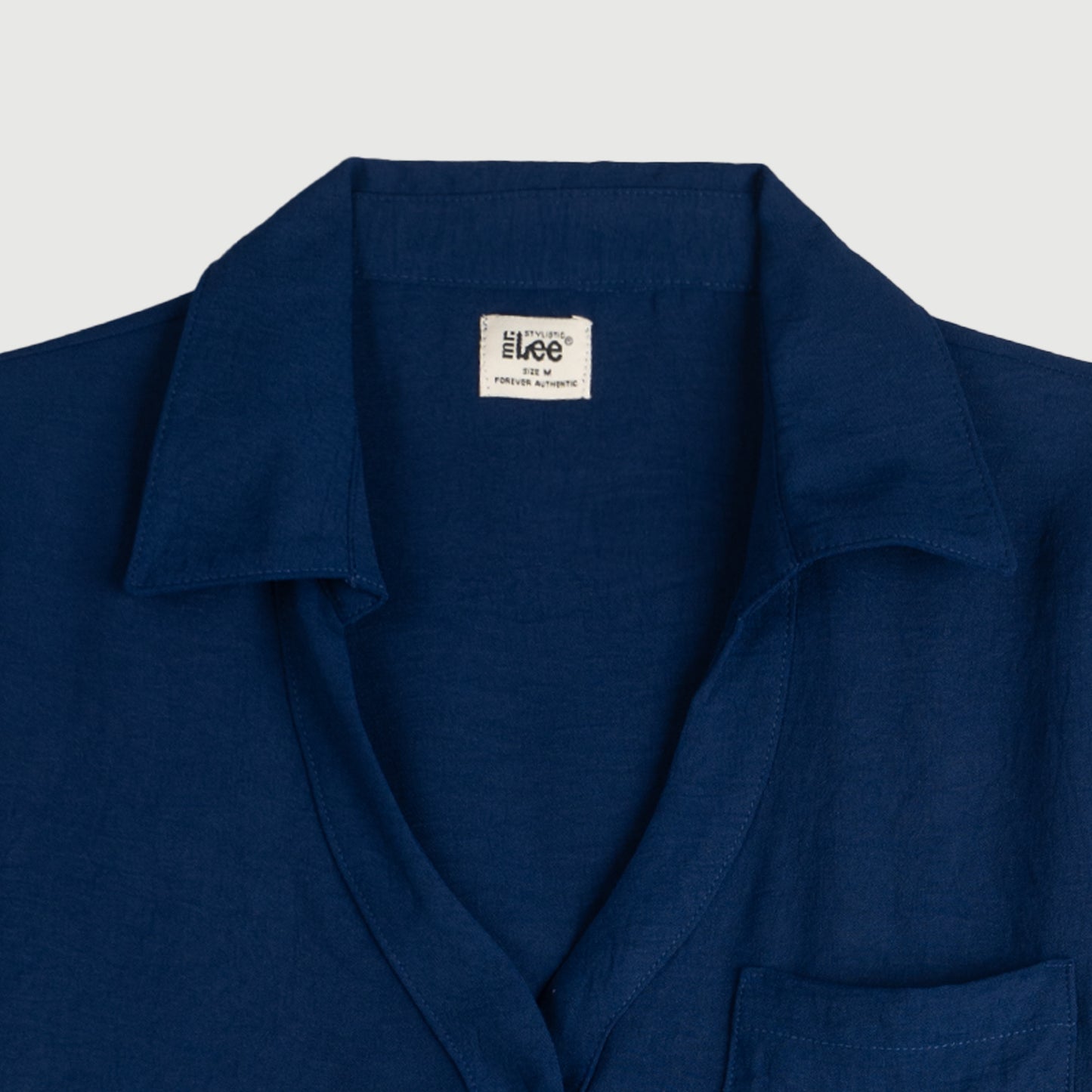 Stylistic Mr. Lee Ladies Basic Woven V-Neck Blouse with Collar for Women Trendy Fashion High Quality Apparel Comfortable Casual Top for Women Boxy Fit 145588 (Navy)