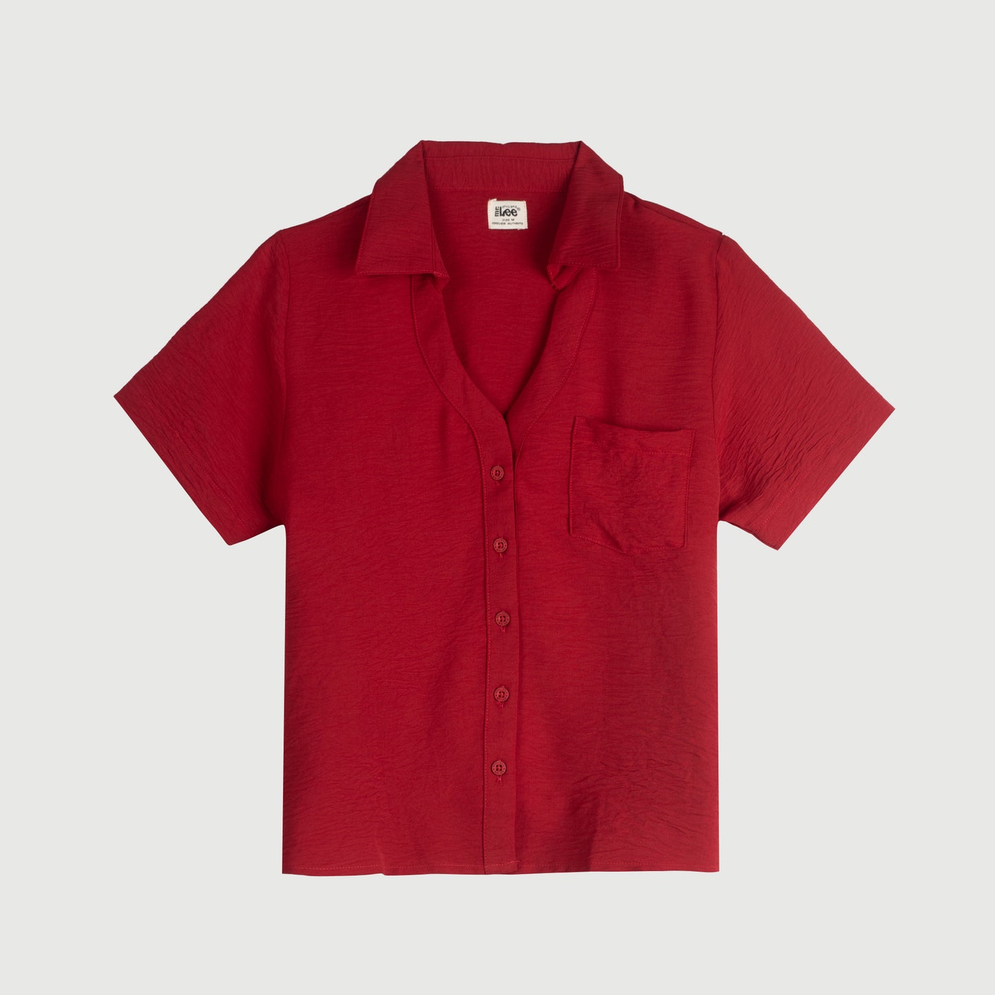 Stylistic Mr. Lee Ladies Basic Woven V-Neck Blouse with Collar for Women Trendy Fashion High Quality Apparel Comfortable Casual Top for Women Boxy Fit 145588 (Red)