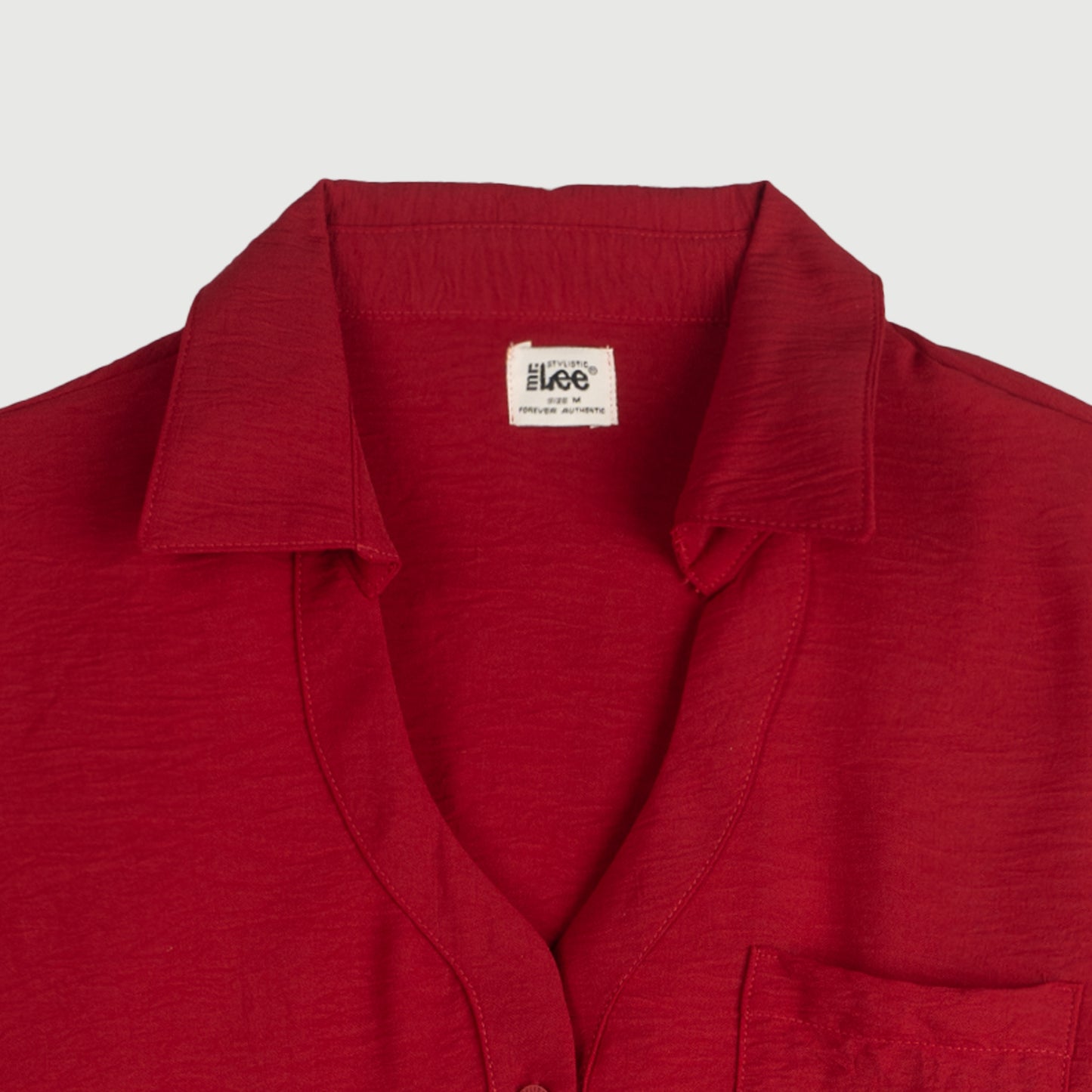 Stylistic Mr. Lee Ladies Basic Woven V-Neck Blouse with Collar for Women Trendy Fashion High Quality Apparel Comfortable Casual Top for Women Boxy Fit 145588 (Red)