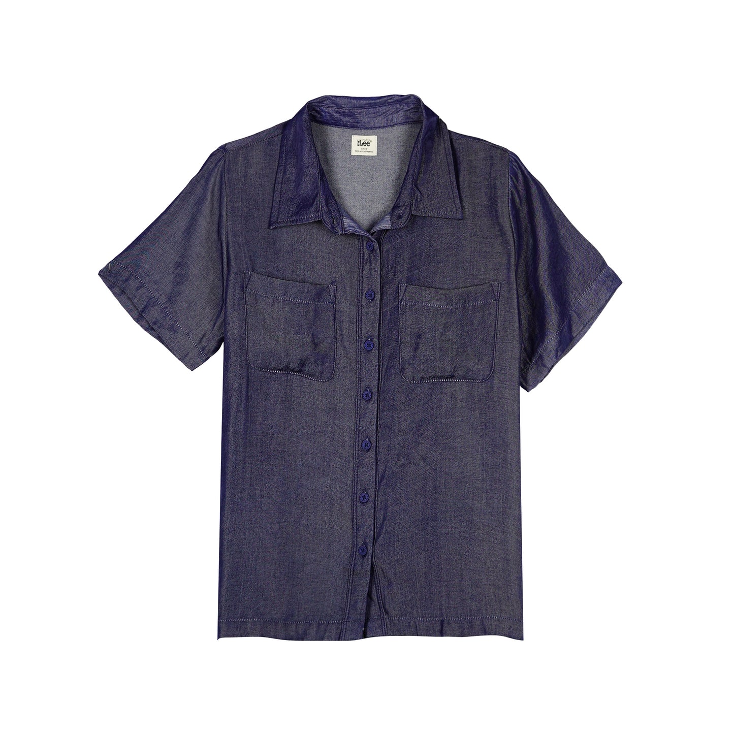 Stylistic Mr. Lee Ladies Basic Woven Button Down Short Sleeve for Women Trendy Fashion High Quality Apparel Comfortable Casual shirt for Women Relaxed Fit 145671 (Blue)