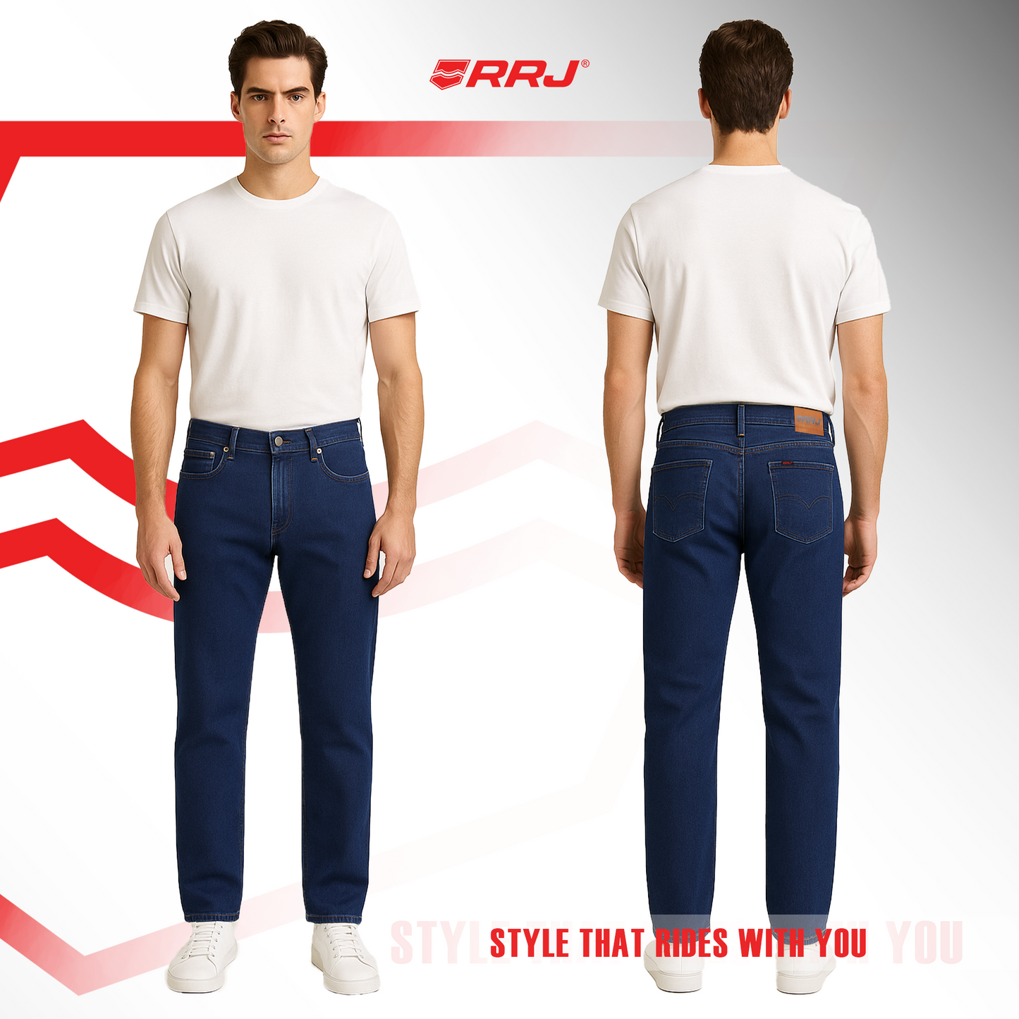 RRJ Men's Basic Denim Slim Straight Mid-Rise Fitting 194021-U (Dark Shade)