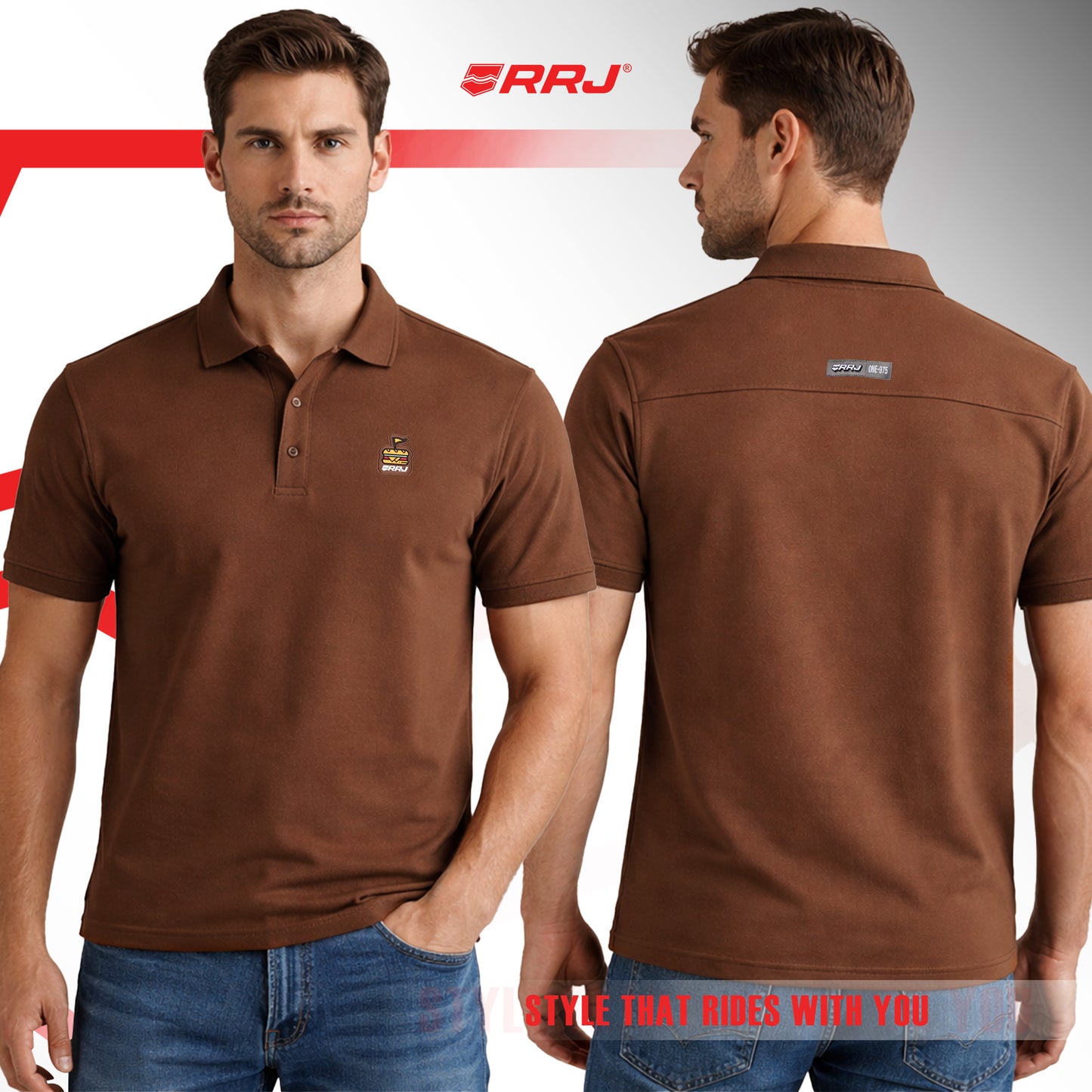 RRJ Men's Basic Collared Shirt Comfort Fitting 197008 (Brown)