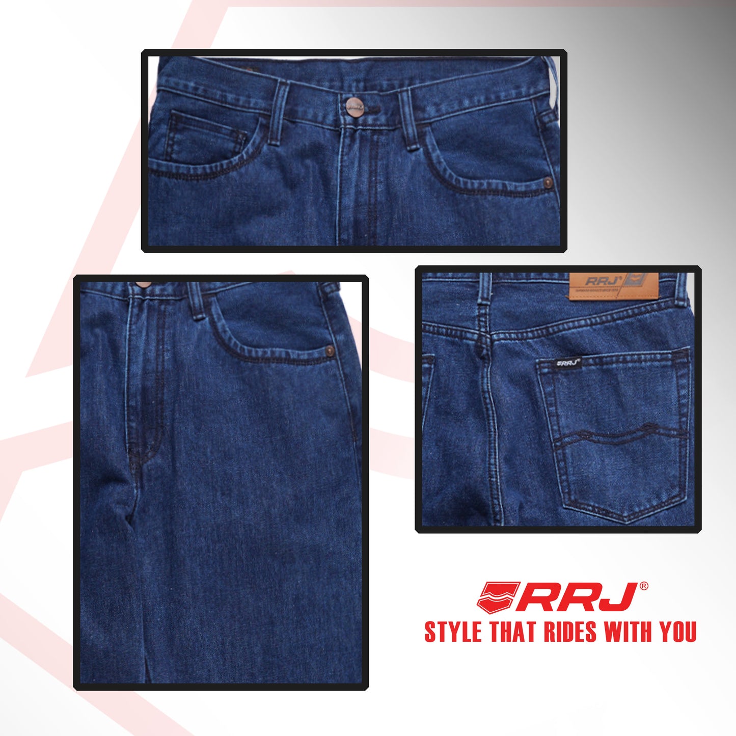 RRJ Men's Basic Denim Pants Loose Mid-Waist Fitting 199046-U (Dark Shade)