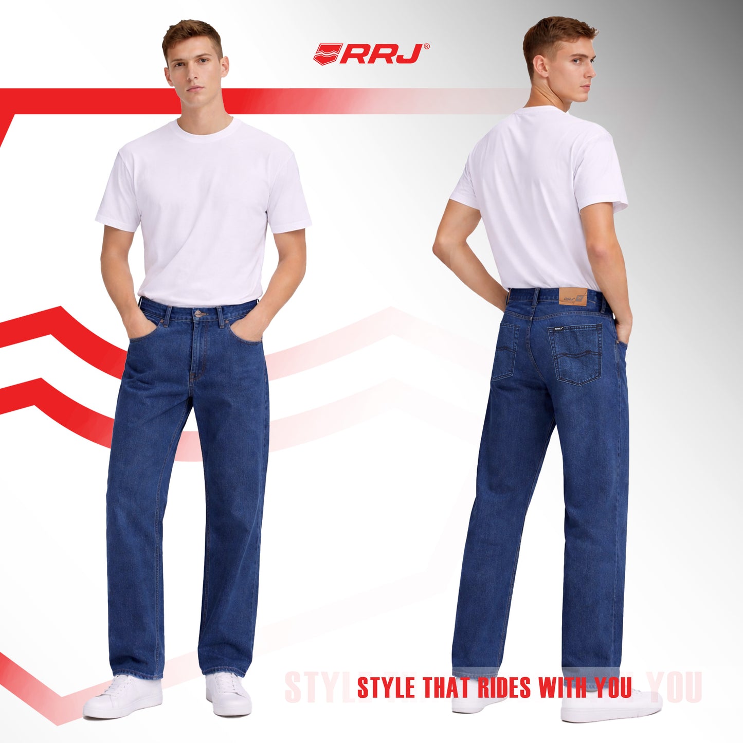 RRJ Men's Basic Denim Pants Loose Mid-Waist Fitting 199046-U (Dark Shade)