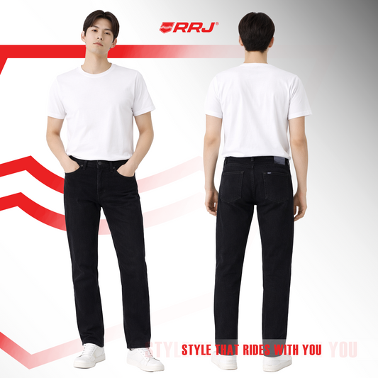 RRJ Men's Basic Denim Pants Regular Mid-Waist Fitting 196883 (Black)