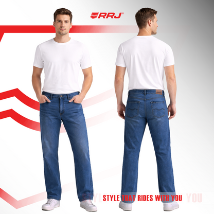 RRJ Men's Basic Denim Pants Slim Straight Mid-Waist Fitting 193783 (Light Shade)