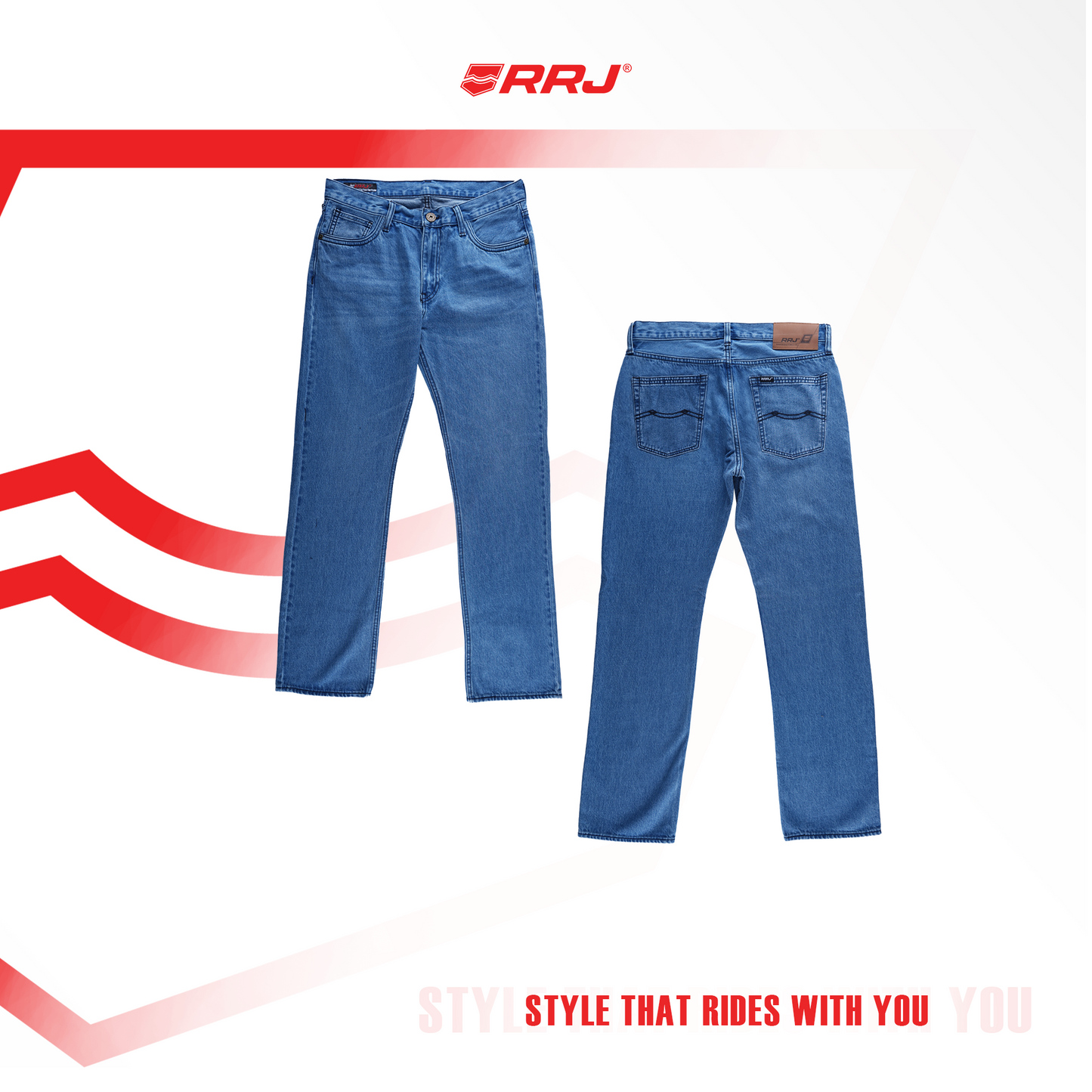 RRJ Men's Basic Denim Pants Slim Straight Mid-Waist Fitting 193783 (Light Shade)