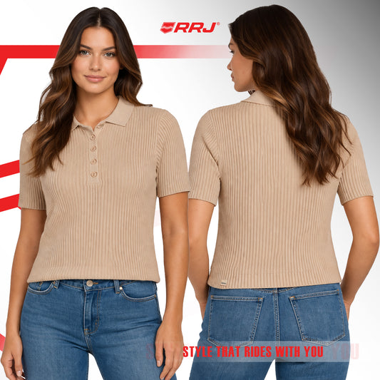 RRJ Ladies Basic Collared Shirt Regular Fitting 204809 (Beige)
