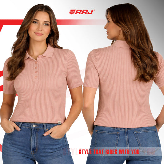RRJ Ladies Basic Collared Shirt Regular Fitting 204809 (Pink)
