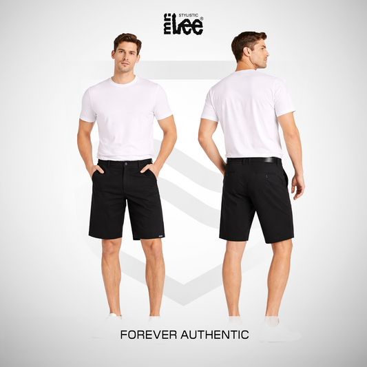 Stylistic Mr. Lee Men's Basic Non-Denim Tapered Short Mid Waist 194673 (Black)