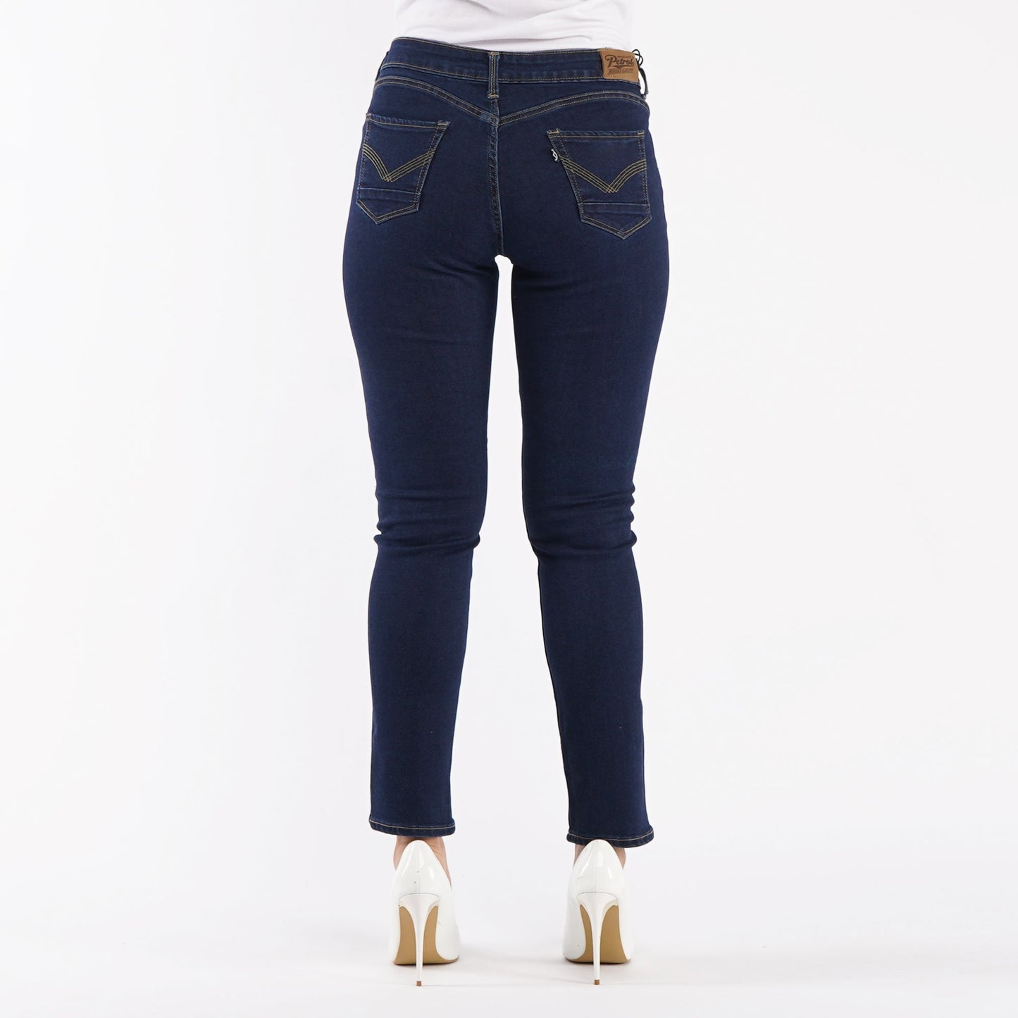 Petrol Ladies Basic Denim Fashionable Casual Apparel Stretchable Maong Pants For Women Slim Fitting Mid waist Trendy Fashion High Quality Stretchable Jeans For Women 136918-U (Dark Shade)