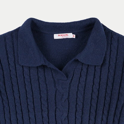 Bobson Japanese Ladies Basic Knitted Long sleeves Sweater for Women with Collar Trendy Fashion High Quality Apparel Comfortable Casual Jacket for Women Regular Fit 121683 (Navy)