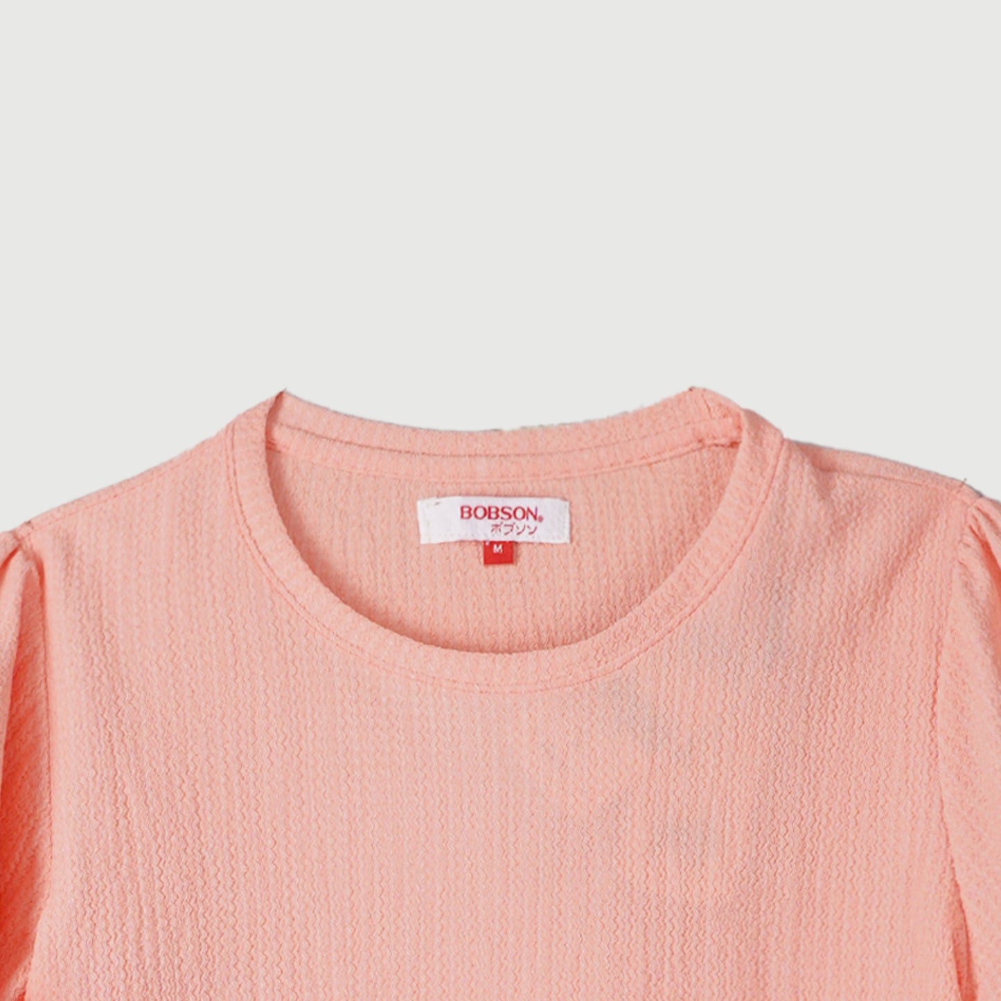 Bobson Japanese Ladies Basic Tees Garterized Sleeves Trendy Fashion High Quality Apparel Comfortable Casual Blouse for Women Regular Fit 140104 (Pink)