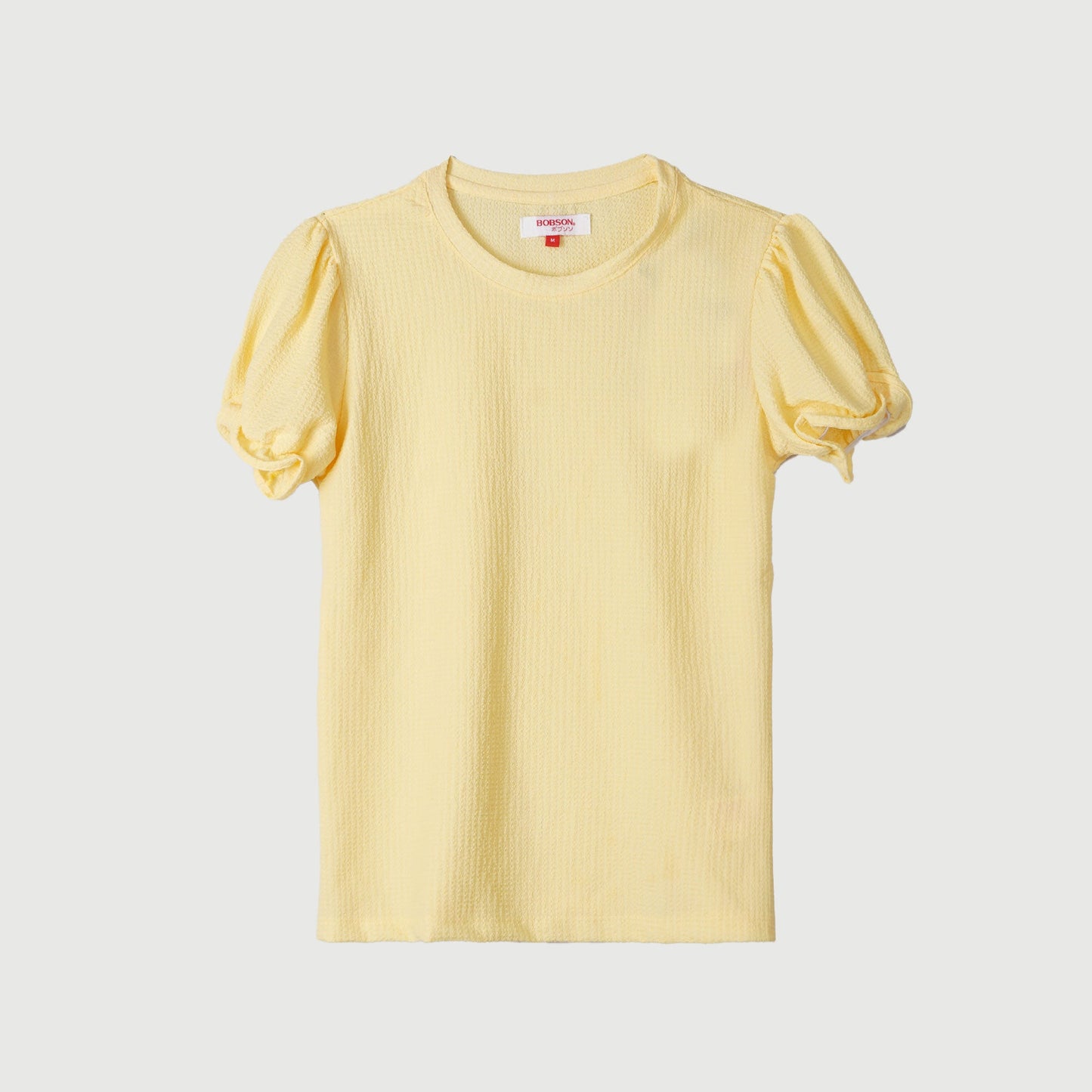 Bobson Japanese Ladies Basic Tees Garterized Sleeves Trendy Fashion High Quality Apparel Comfortable Casual Blouse for Women Regular Fit 140104 (Yellow Gold)