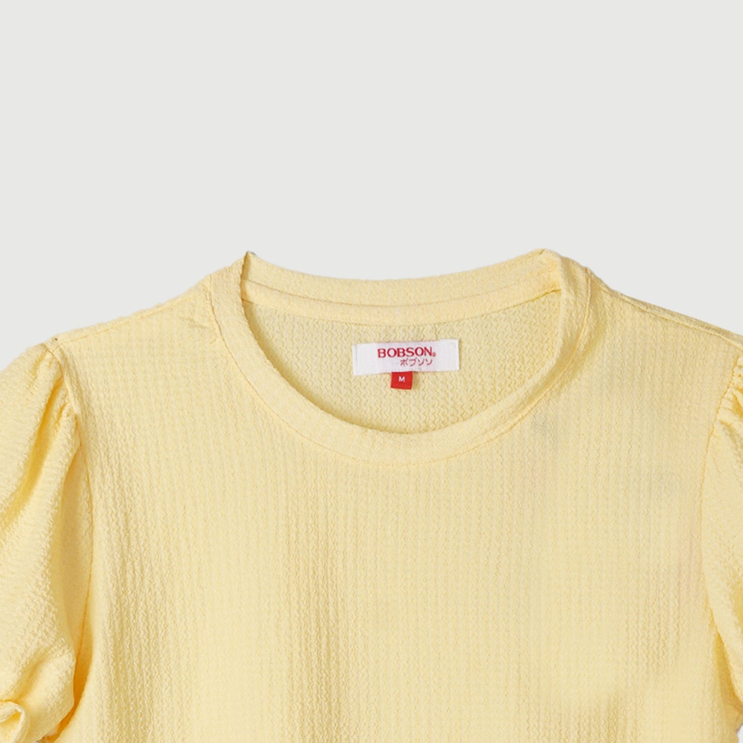 Bobson Japanese Ladies Basic Tees Garterized Sleeves Trendy Fashion High Quality Apparel Comfortable Casual Blouse for Women Regular Fit 140104 (Yellow Gold)