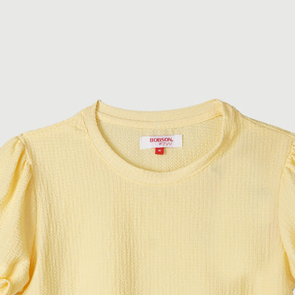 Bobson Japanese Ladies Basic Tees Garterized Sleeves Trendy Fashion High Quality Apparel Comfortable Casual Blouse for Women Regular Fit 140104 (Yellow Gold)