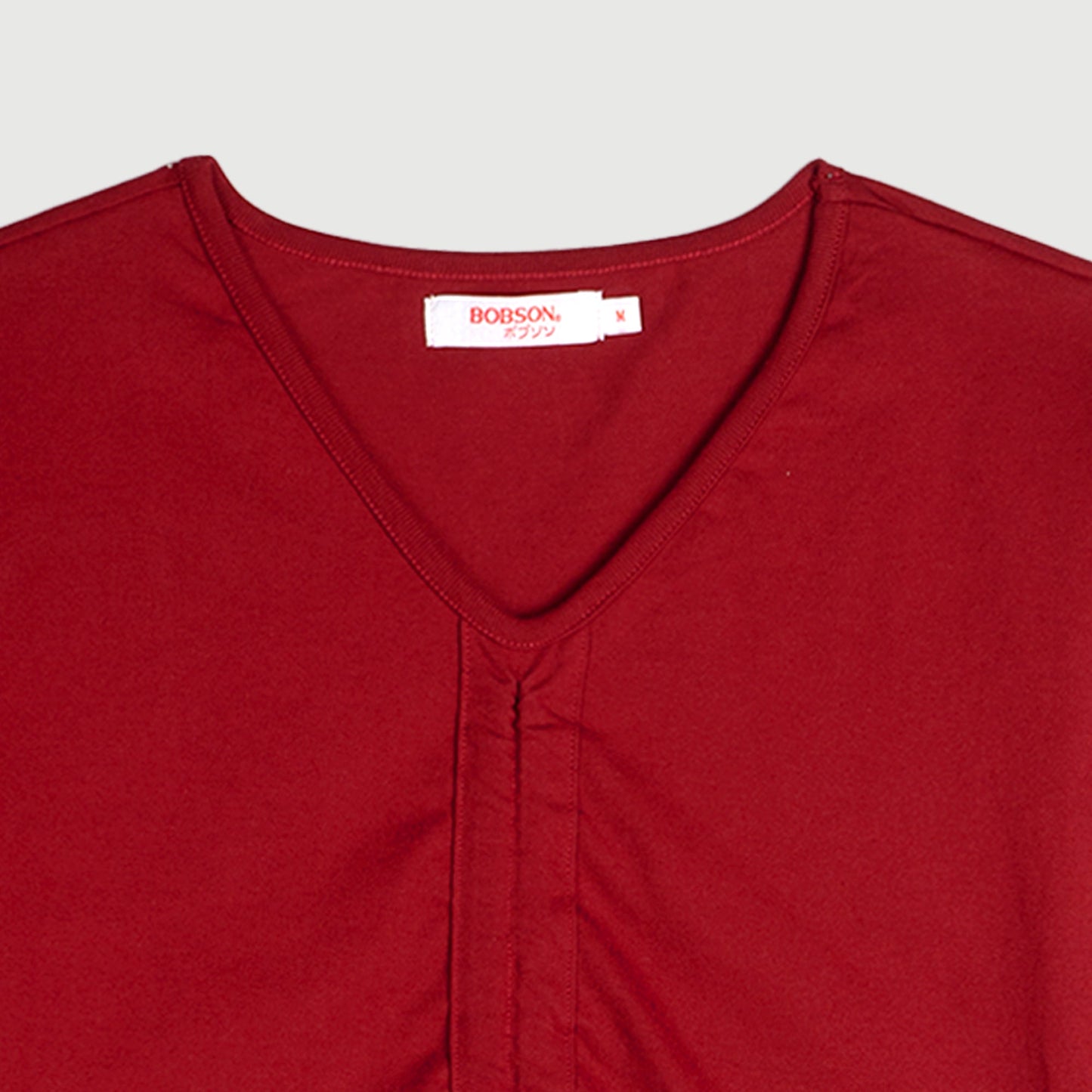 Bobson Japanese Ladies Basic V Neck Tees with Adjustable Front String Trendy Fashion High Quality Apparel Comfortable Casual Top for Women Cotton Spandex Boxy Fit 142011 (Maroon)