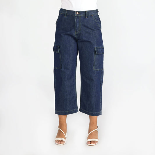 Petrol Ladies Basic Denim Cargo Jeans for Ladies Trendy Fashion High Quality Apparel Comfortable Casual Cargo Pants for Ladies Mid Waist 151712 (Dark Shade)