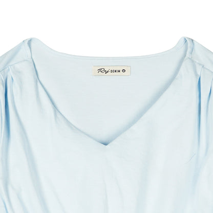 RRJ Basic Tees for Ladies Crop Fitting Shirt Trendy fashion Plain Ribbed Fabric Casual Top Blue T-shirt for Ladies 145697 (Blue)