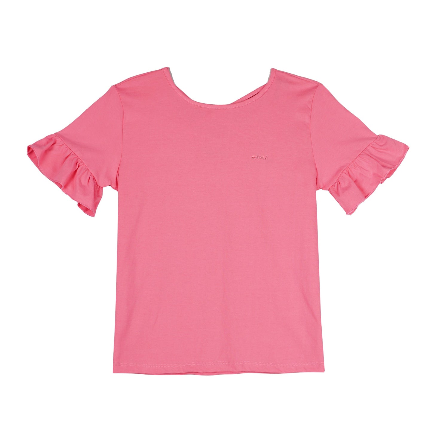 RRJ Basic Tees for Ladies Slim Fitting Ribbed Fabric Trendy fashion Casual Top Pink Tees for Ladies 141023 (Pink)