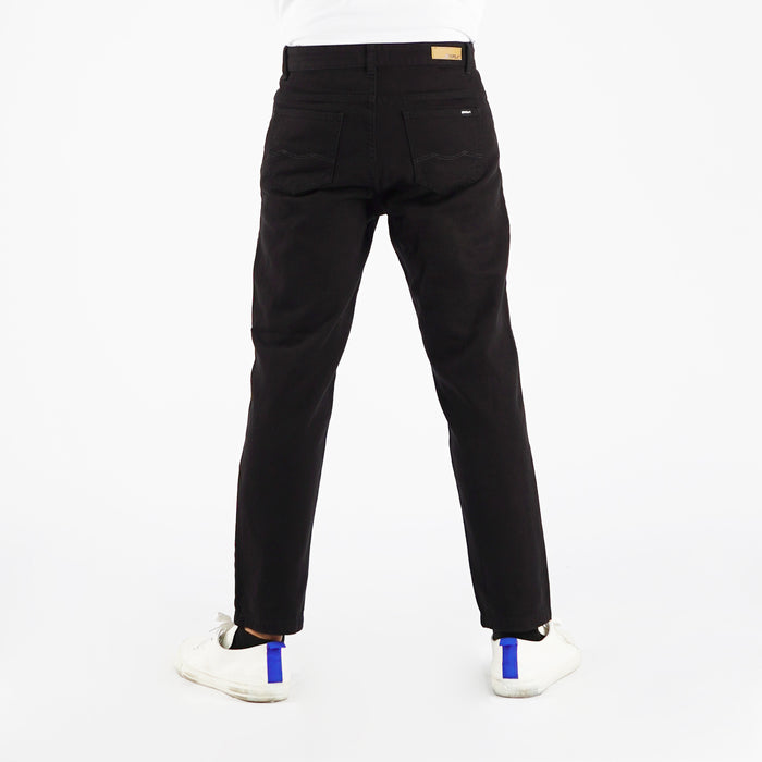 RRJ Ladies' Basic Denim Mid Waist Pants Straight cut fitting Trendy fashion Mom Boy Friend Jeans Casual Bottoms Black Pants for Women's 146108-U (Black)