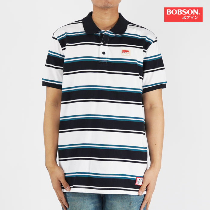 Bobson Japanese Men's Basic Striped Collared shirt for Men Trendy fashion High Quality Apparel Comfortable Casual Polo shirt for Men Slim Fit 126573 (Black)