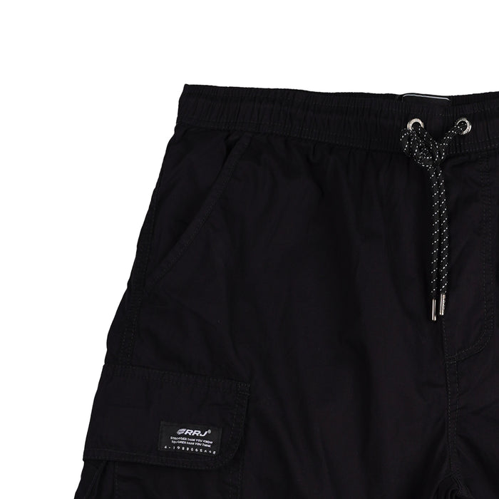RRJ Basic Non-Denim Cargo Short for Men Regular Fitting Garment Wash Fabric Casual Short Black Cargo Short for Men 153792 (Black)