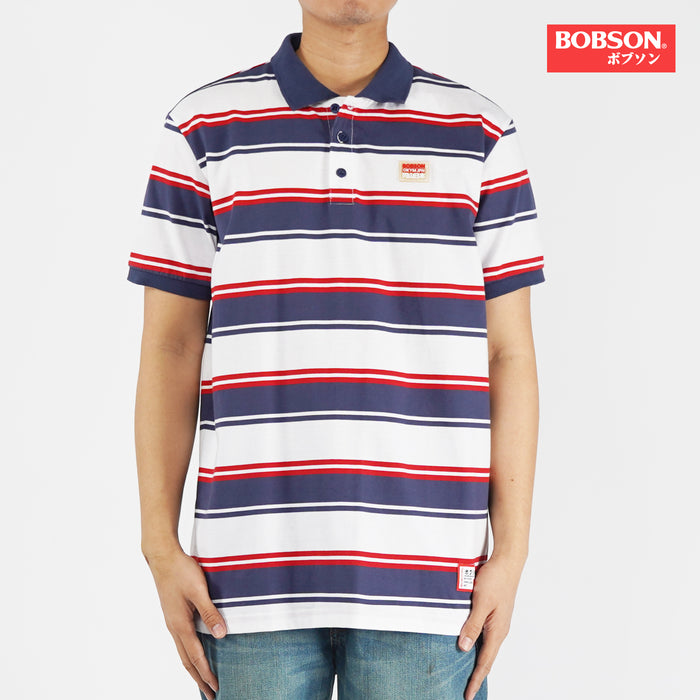 Bobson Japanese Men's Basic Striped Collared shirt for Men Trendy fashion High Quality Apparel Comfortable Casual Polo shirt for Men Slim Fit 126573 (Navy)