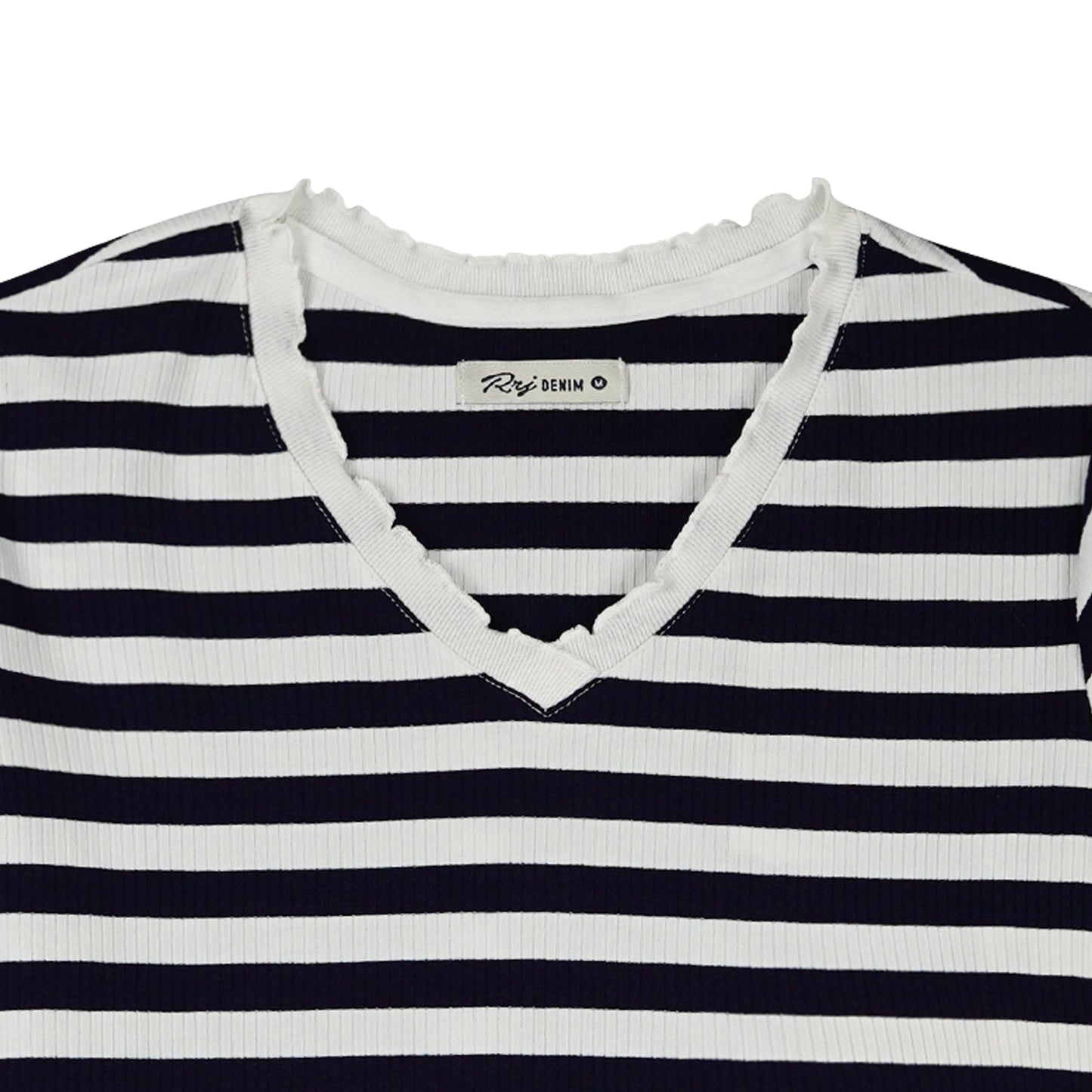 RRJ Basic Tees for Ladies Regular Fitting Ribbed Fabric Trendy fashion Casual Top Navy Blue Tees for Ladies 111099-U (Navy Blue)
