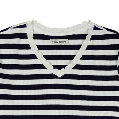 RRJ Basic Tees for Ladies Regular Fitting Ribbed Fabric Trendy fashion Casual Top Navy Blue Tees for Ladies 111099-U (Navy Blue)