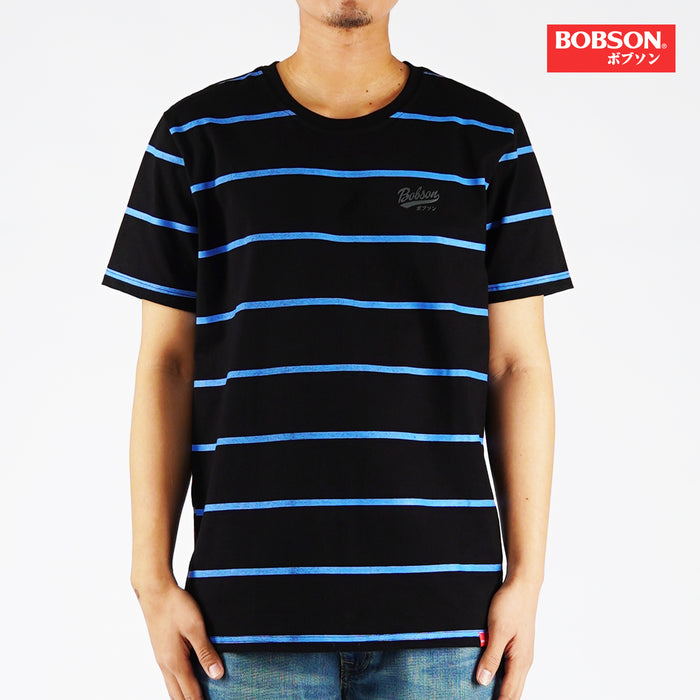 Bobson Japanese Men's Basic Striped Tees for Men Trendy Fashion High Quality Apparel Comfortable Casual Top for Men Slim Fit 142885-U (Black)
