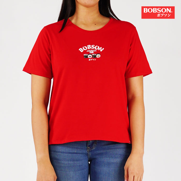 Bobson Japanese Ladies Basic Tees for Women Trendy fashion High Quality Apparel Comfortable Casual Top for Women Boxy Fit 148163-U (Barbados Cherry)