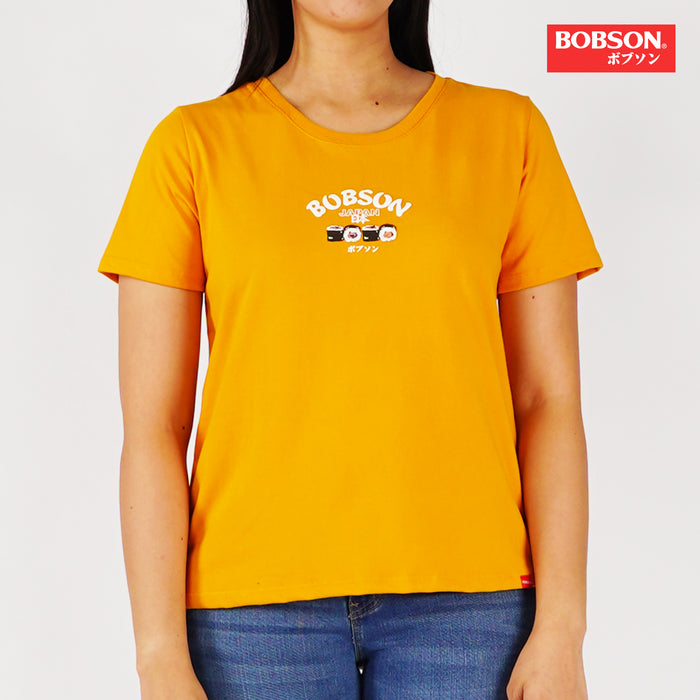 Bobson Japanese Ladies Basic Tees for Women Trendy fashion High Quality Apparel Comfortable Casual Top for Women Boxy Fit 148163-U (Yellow Gold)