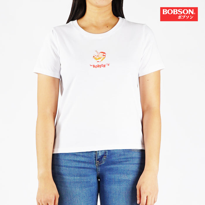 Bobson Japanese Ladies Basic Tees for Women Trendy fashion High Quality Apparel Comfortable Casual Top for Women Boxy Fit 150764-U (White)