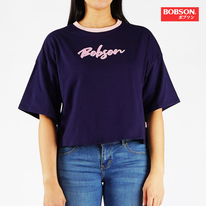 Bobson Japanese Ladies Basic Tees for Women Trendy fashion High Quality Apparel Comfortable Casual Top for Women Relaxed Fit 141860 (Navy)
