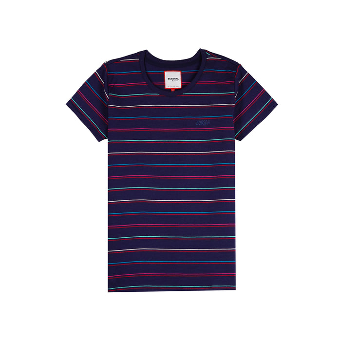 Bobson Japanese Ladies Basic Striped Tees for Women Trendy fashion High Quality Apparel Comfortable Casual Top for Women Regular Fit 123314 (Navy)