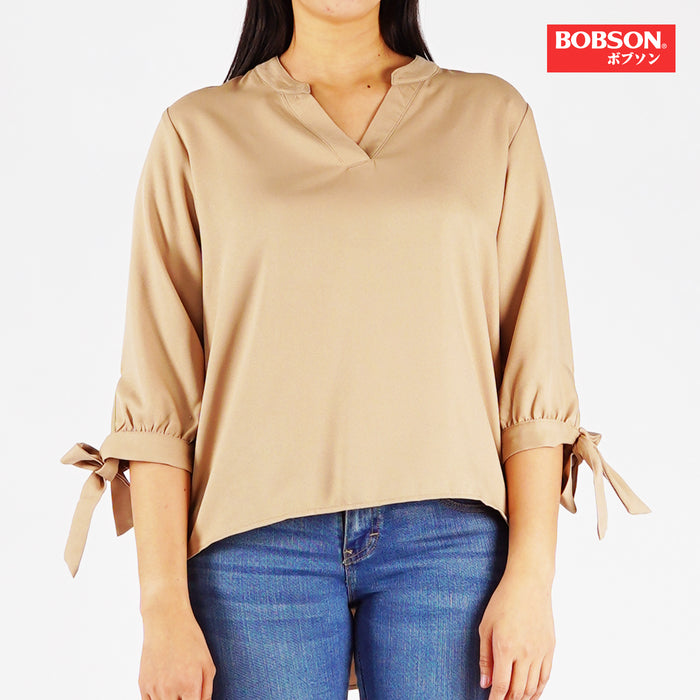 Bobson Japanese Ladies Basic 3/4 Woven for Women Trendy fashion High Quality Apparel Comfortable Casual Top for Women Relaxed Fit 148434 (Beige)