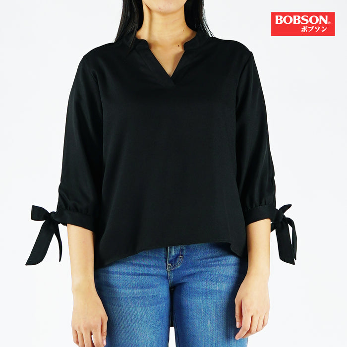 Bobson Japanese Ladies Basic 3/4 Woven for Women Trendy fashion High Quality Apparel Comfortable Casual Top for Women Relaxed Fit 148434 (Black)