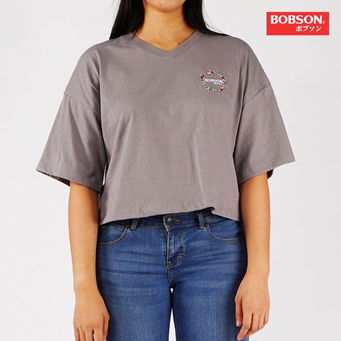 Bobson Japanese Ladies Basic Tees for Women Trendy fashion High Quality Apparel Comfortable Casual Top for Women Relaxed Fit 141842 (Gray)