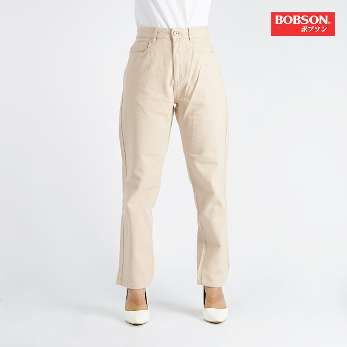Bobson Japanese Ladies Basic Denim Mom Pants for Women Trendy fashion High Quality Apparel Comfortable Casual Trouser for Women 146135-U (Beige)
