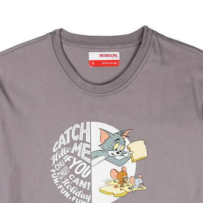 Bobson Japanese X Tom and Jerry Men's Basic Tees for Men Trendy Fashion High Quality Apparel Comfortable Casual Top for Men Slim Fit 151276-U (Gray)