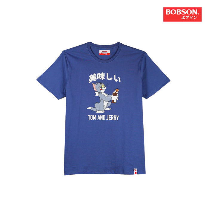 Bobson Japanese X Tom and Jerry Men's Basic Tees for Men Trendy Fashion High Quality Apparel Comfortable Casual Top for Men Slim Fit 149453-U (Blue)